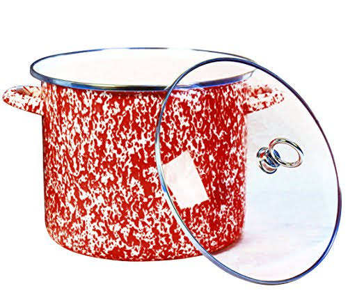 Red 8-Quart Enamel Steel Stockpot with Glass Lid O667