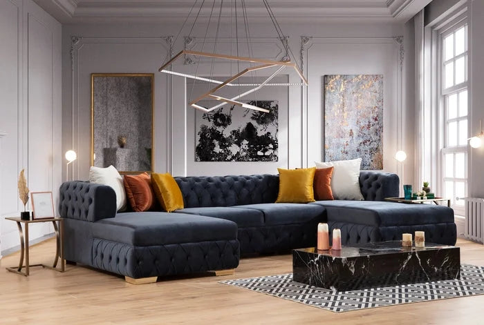 Charcoal Velvet U Shaped Double Chaise Sectional M21785