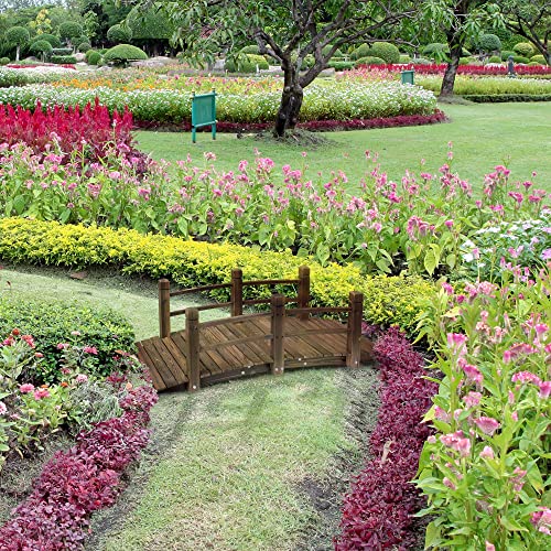 Fir Wood Garden Bridge Arc Walkway with Side Railings, Stained Wood, 60" x 26.5" x 19" F520