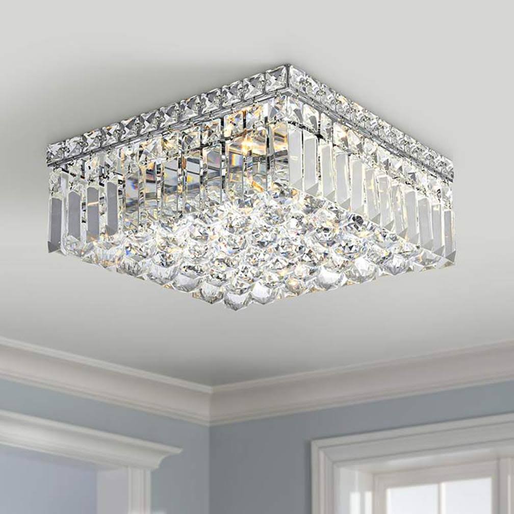 4 Light Chrome and Clear Crystal Flush Mount Ceiling Light T568