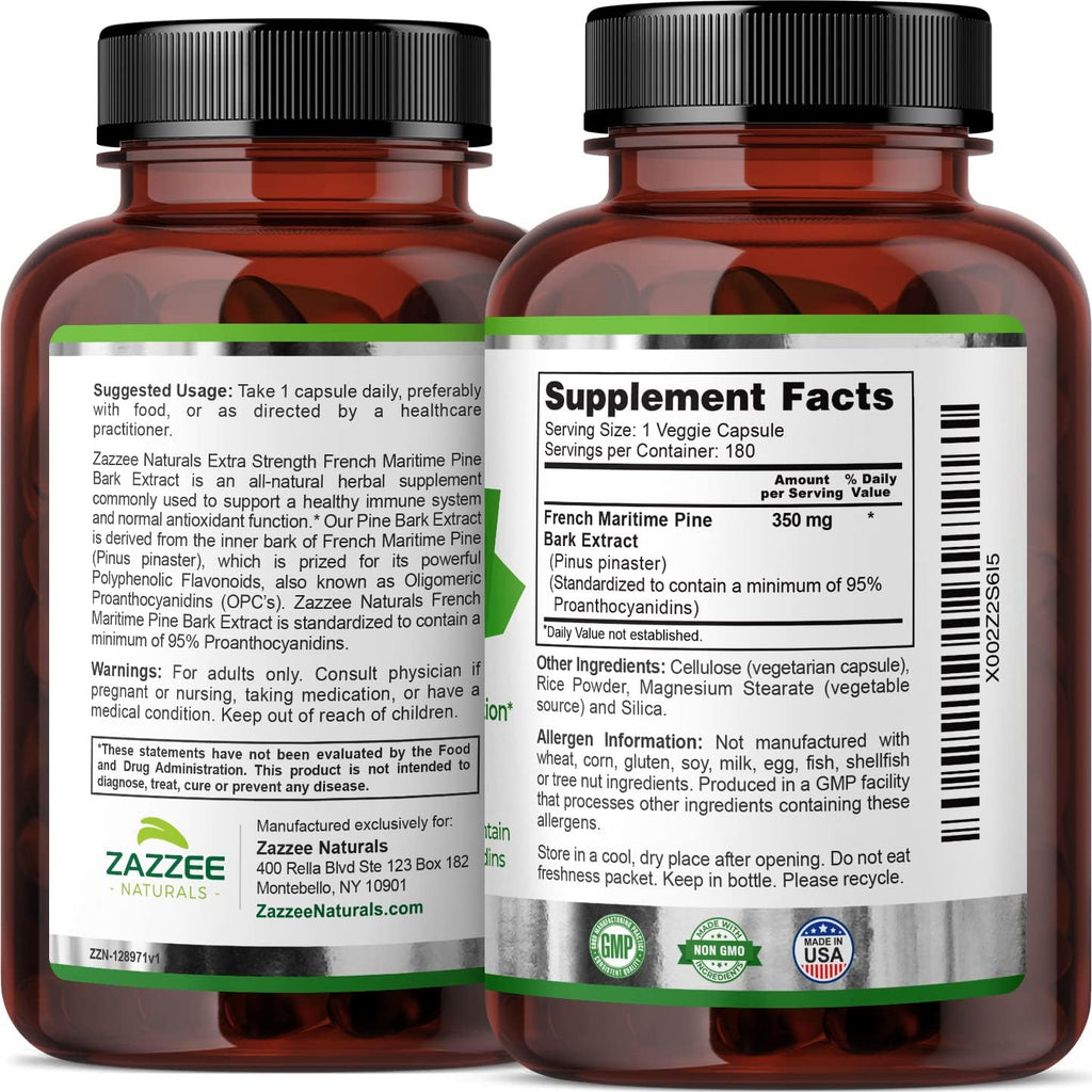 French Maritime Pine Bark Extract 350 mg 180 Vegan Capsules Z446604