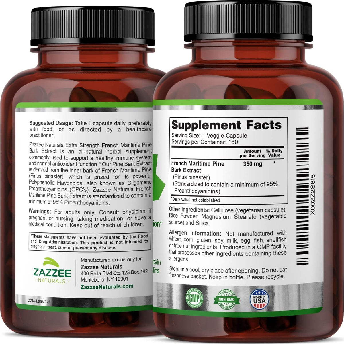 French Maritime Pine Bark Extract 350 mg 180 Vegan Capsules Z446604