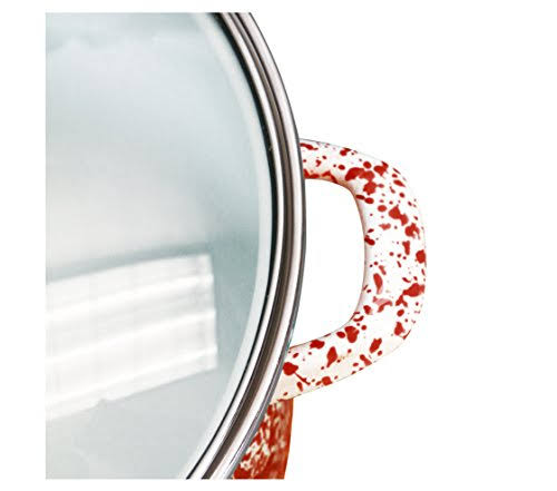 Red 8-Quart Enamel Steel Stockpot with Glass Lid O667