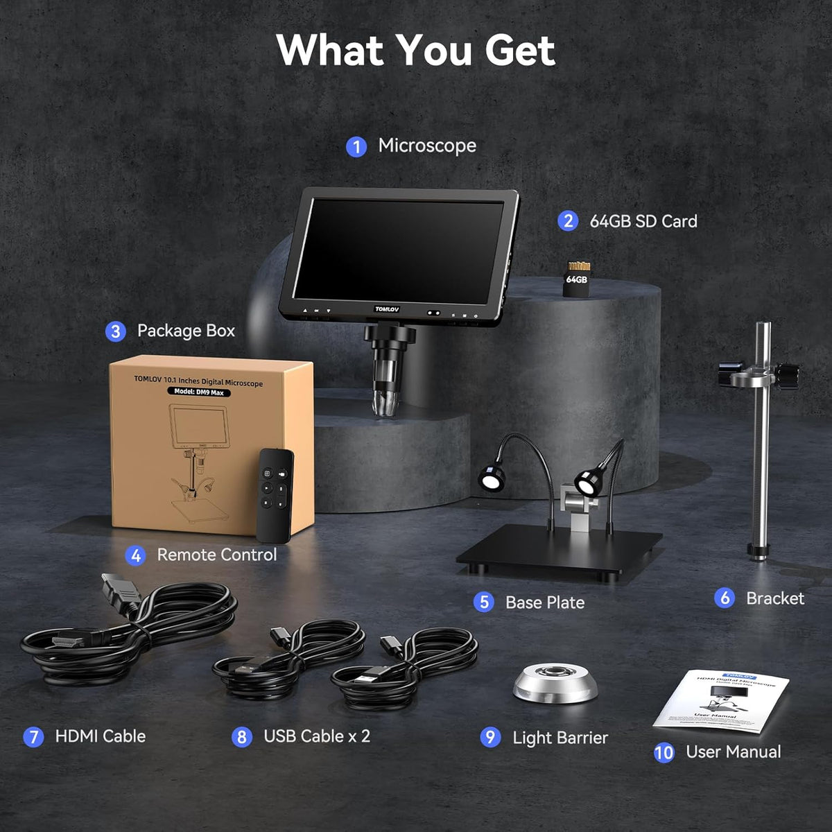 10.1" HD IPS HDMI Digital Microscope 1500X 20MP Coin Microscope with Screen F46867