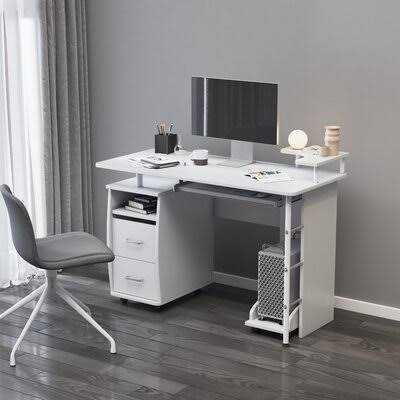 Solid Wood Computer Desk with Storage Shelves and File Cabinet W7525