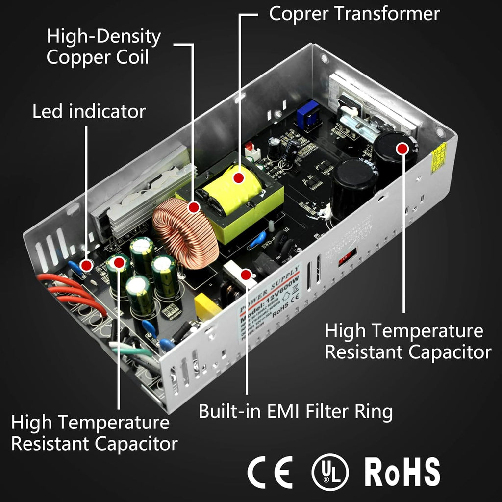 110V AC to 12V DC Converter Power Supply 600W 50A Pack of 2 Q102