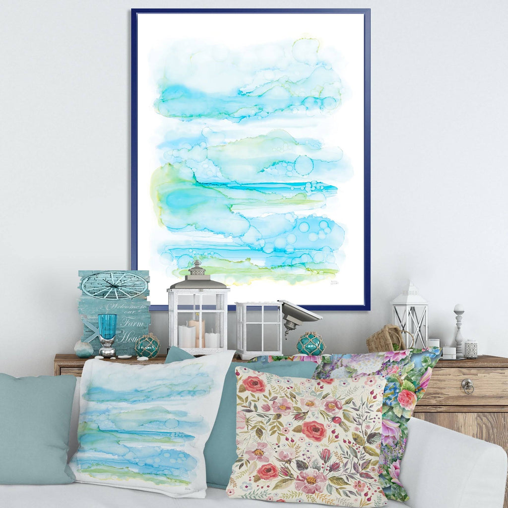 Abstract Blue and Green Framed Canvas 16 in. Wide x 32 in. High W21924