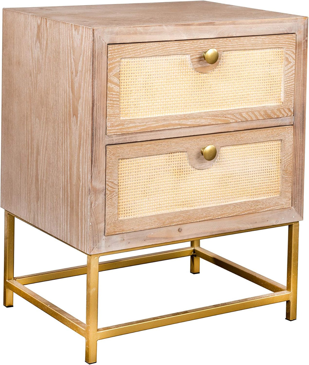 Brown 2 Drawer Cane Nightstand M7542