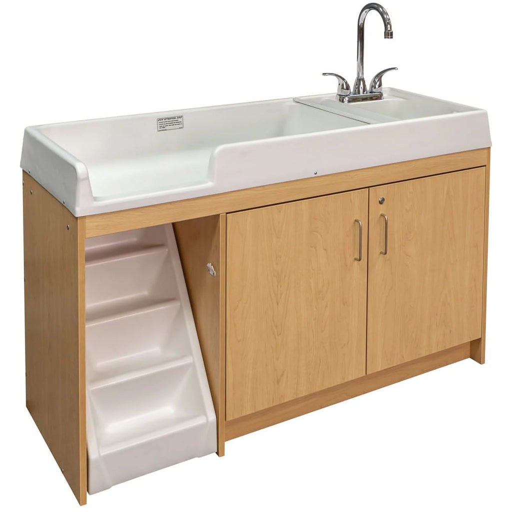 Maple Wood Toddler Changing Table with Sink and Steps J882