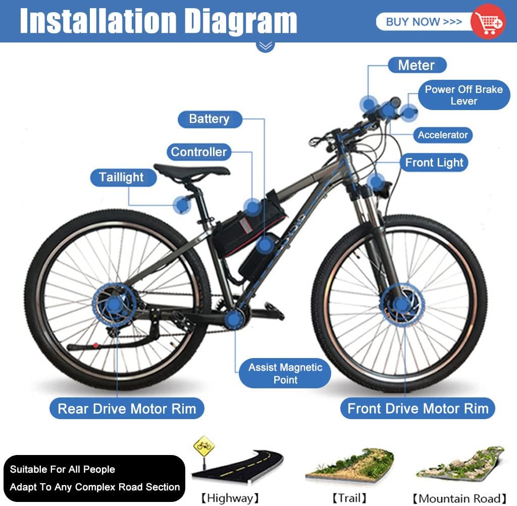 Electric Bicycle Conversion Kit 36V/48V 250W/350W/500W Rear Wheel U300169