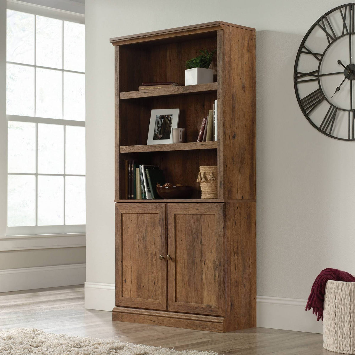 5-Shelf Bookcase with Doors in Vintage Oak E14240