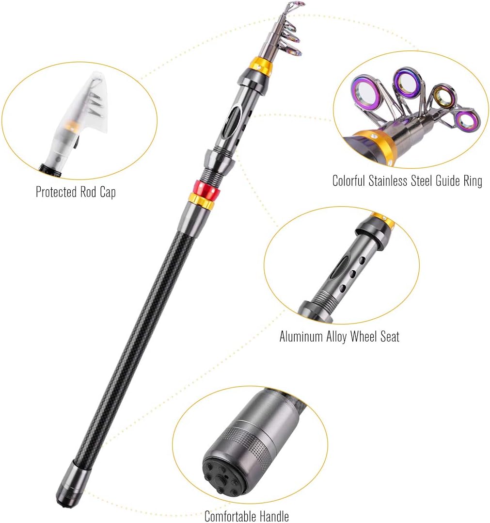 2.1m Carbon Fiber Telescopic Fishing Rod and Reel Combo with Carrier Bag F28808