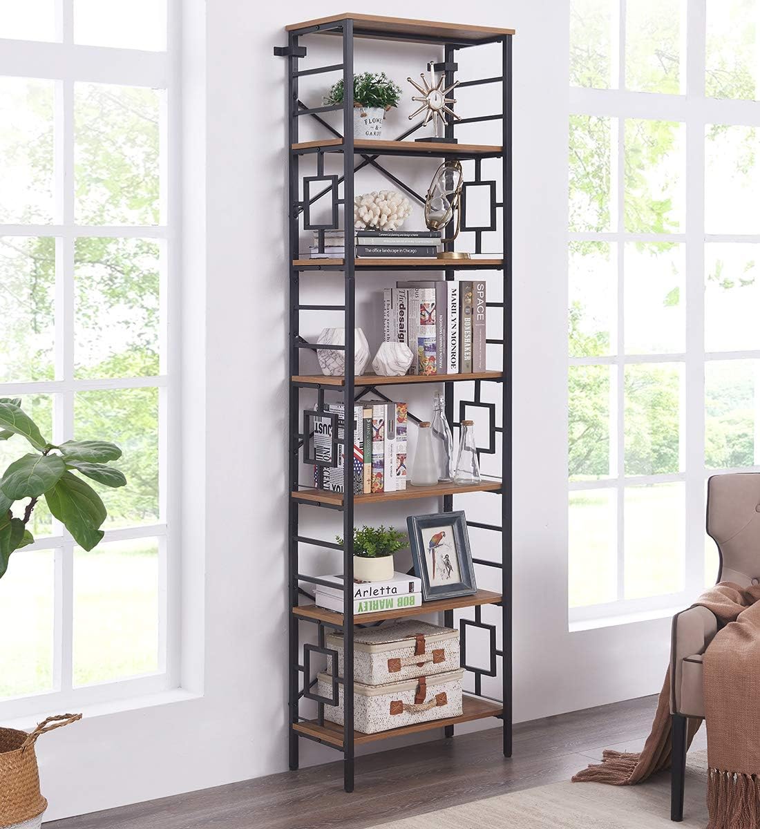 7-Tier Rustic Brown Bookshelf K69282