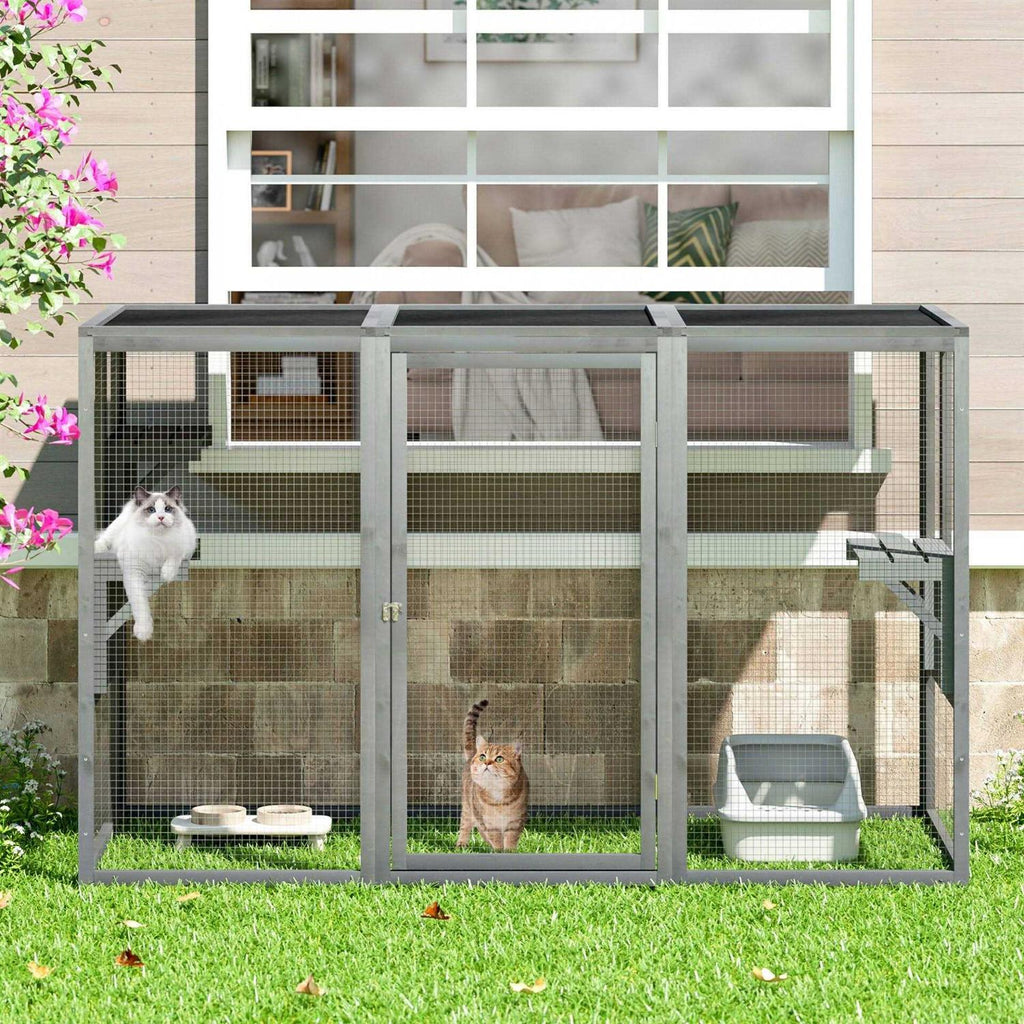 Wooden Outdoor Cat Enclosure Run Playpen Catio L67745