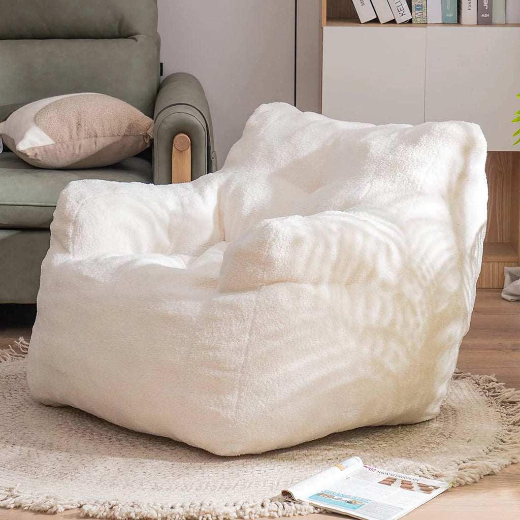 Ivory Soft Tufted Foam Bean Bag Chair I1012