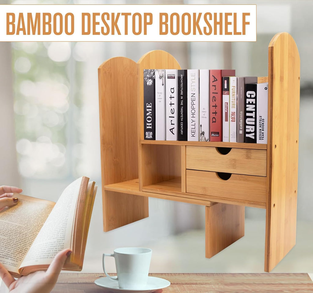 Bamboo Desktop Bookshelf Organizer I40332