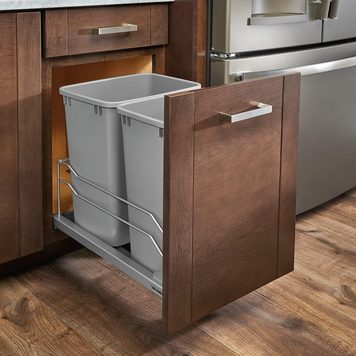 Double 27-Quart Pull Out Kitchen Waste Container with Soft-Close Slides, Gray L9518