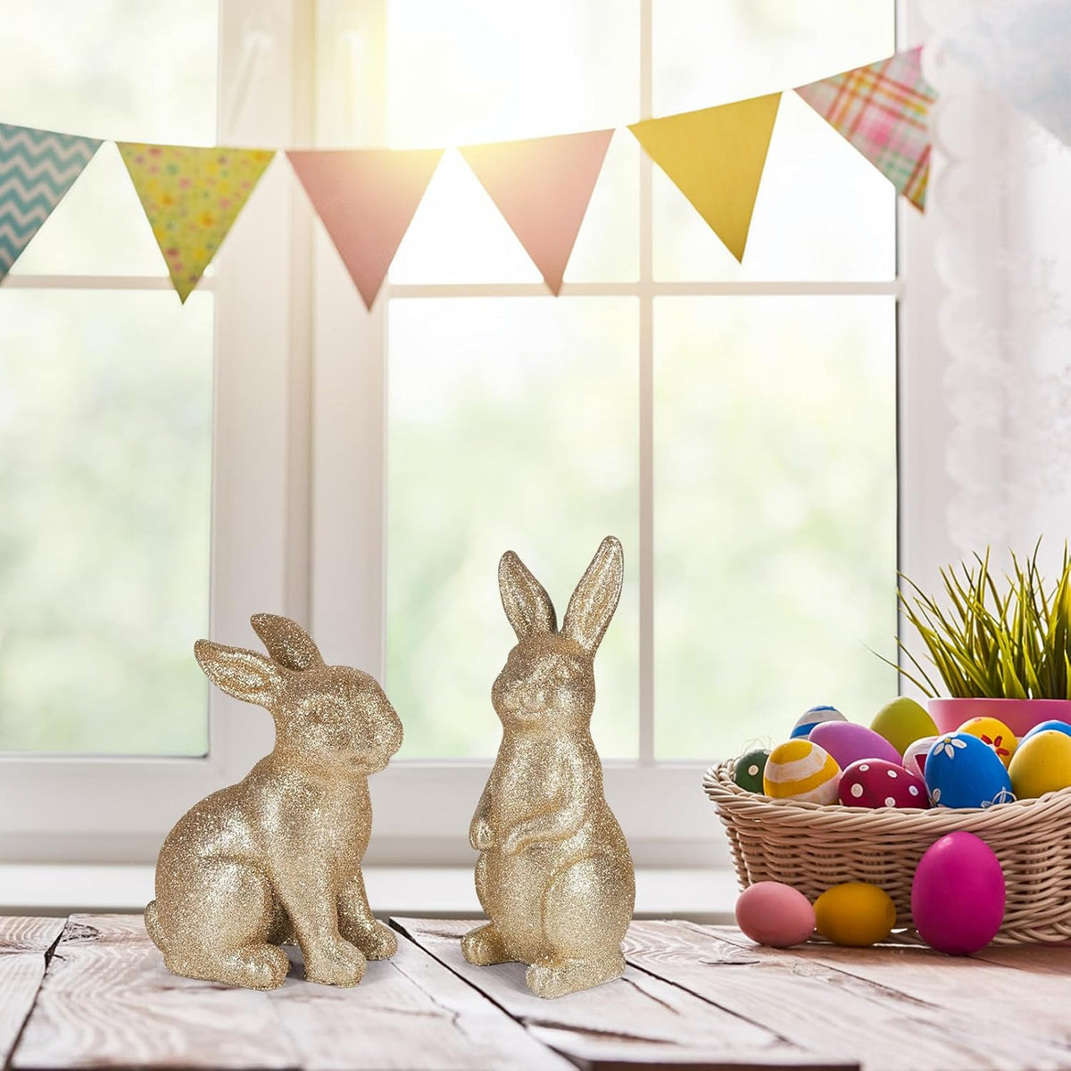 Golden Polyresin Bunny Easter Decor Statue R4955