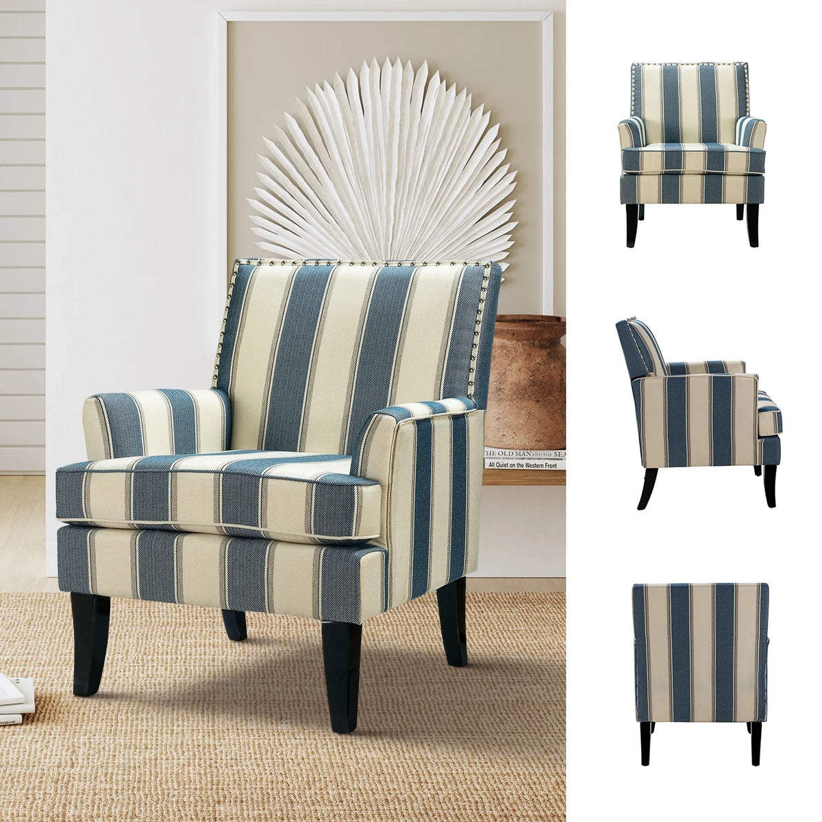 Navy Upholstered Accent Chair with Wood Legs T914149