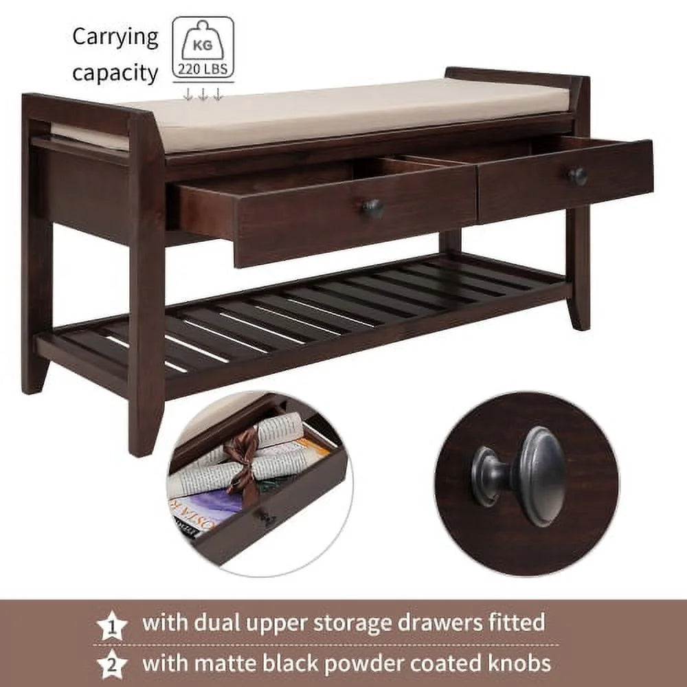 Espresso Shoe Rack with Cushioned Seat and Drawers D933