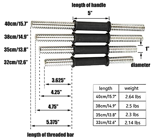 Adjustable Dumbbell Bar Handles 32/35/40cm Fit 1 inch Standard Weight Plate Sold in Pair Z9254