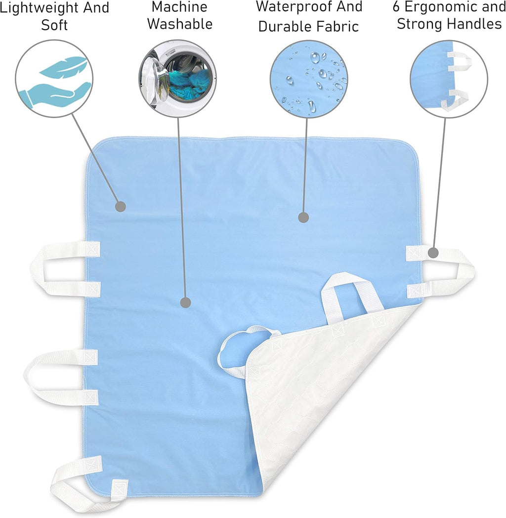 Waterproof Positioning Bed Pad with 6 Handles, 34” x 36” (2-Pack Blue) L8753