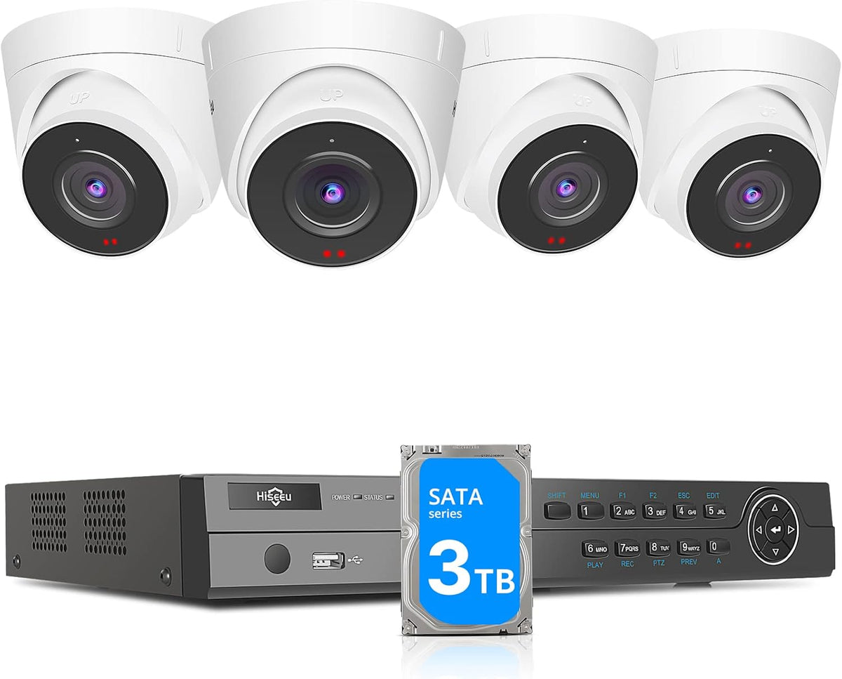 5MP PoE Security Camera System with 3TB Hard Drive, 8 Channel NVR and 4 Dome IP Cameras U74414