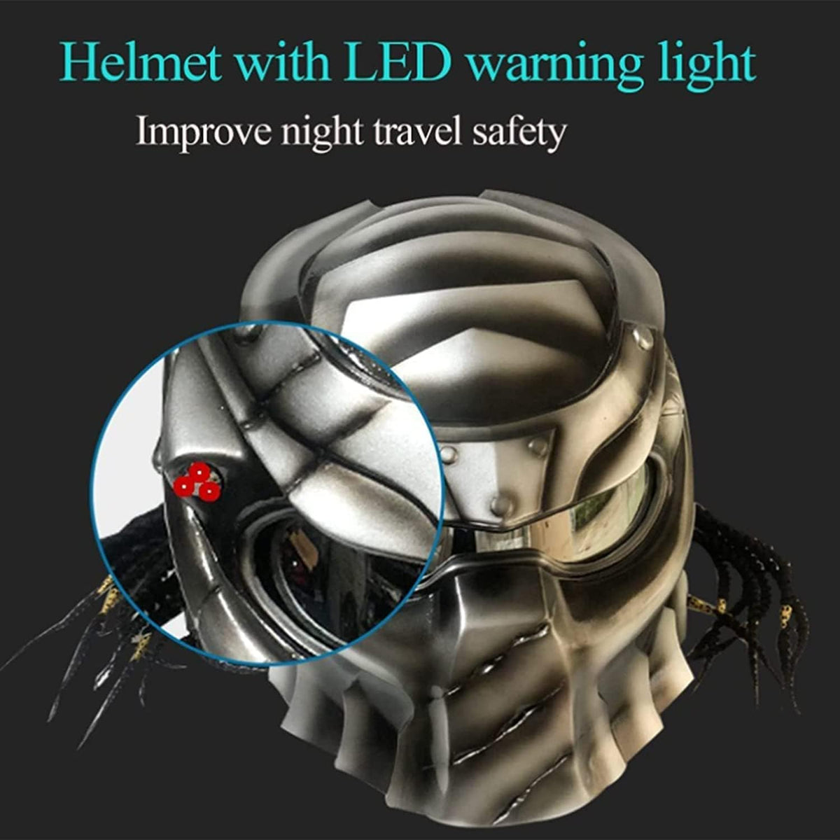 Motorcycle Full Face Helmet Carbon Fiber with LED Light DOT Approved E80767