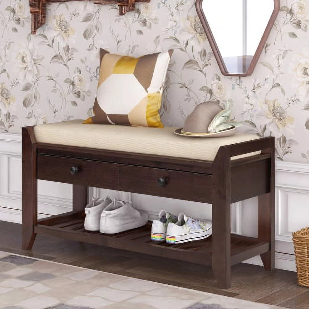 Espresso Shoe Rack with Cushioned Seat and Drawers D933
