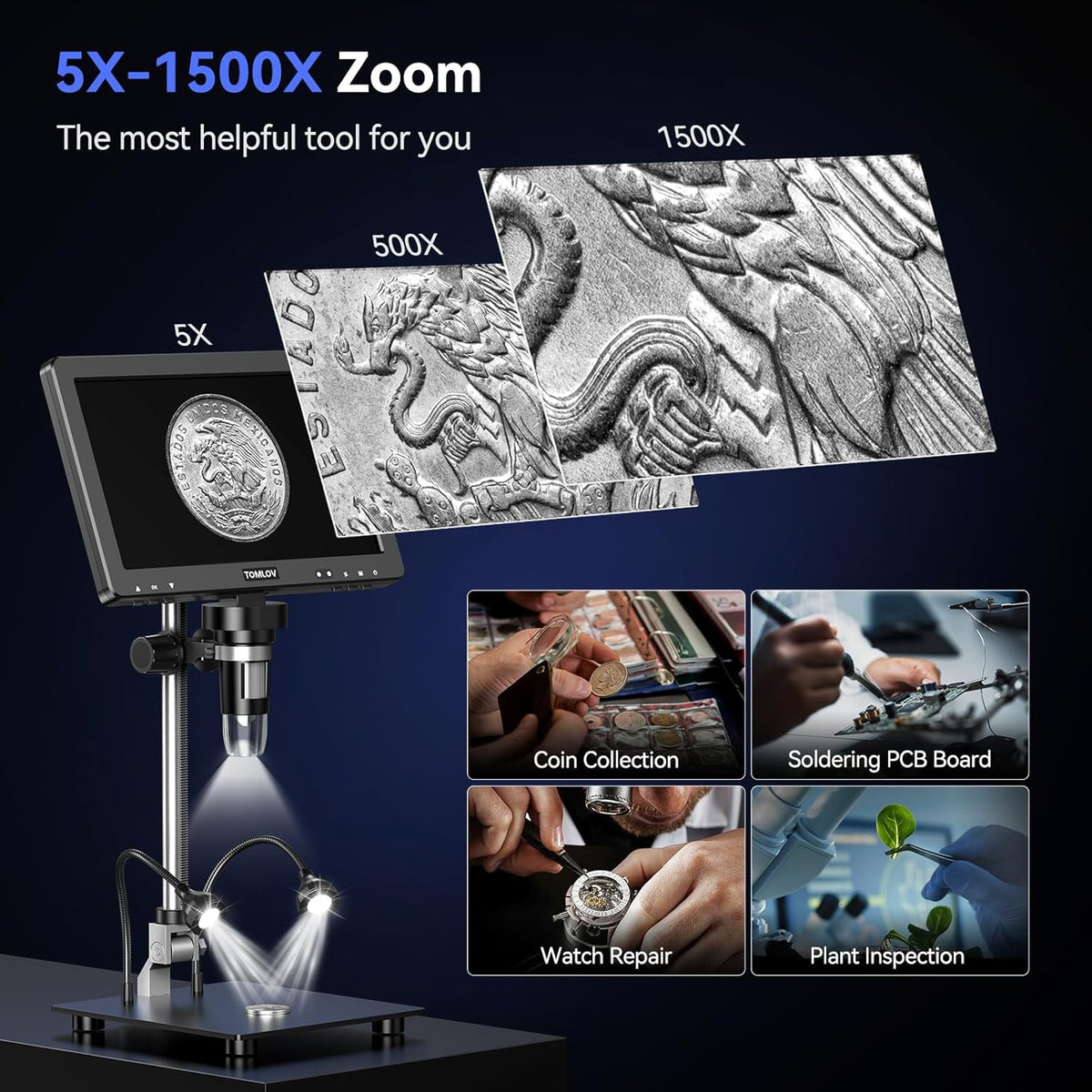 10.1" HD IPS HDMI Digital Microscope 1500X 20MP Coin Microscope with Screen F46867