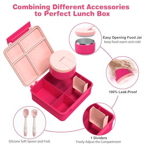 Pink Bento Lunch Box with 8oz Soup Thermo and 4 Compartment Z1541
