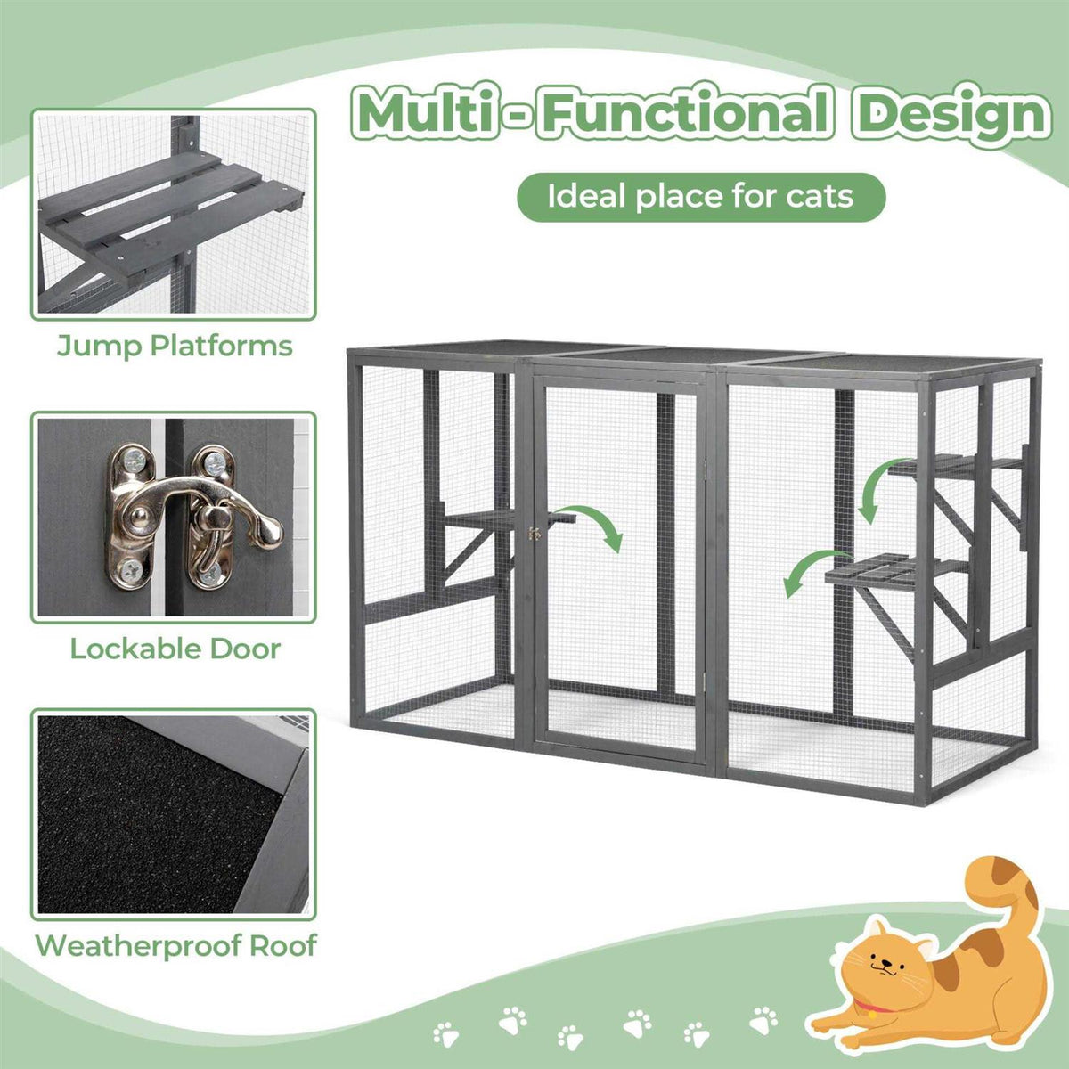 Wooden Outdoor Cat Enclosure Run Playpen Catio L67745