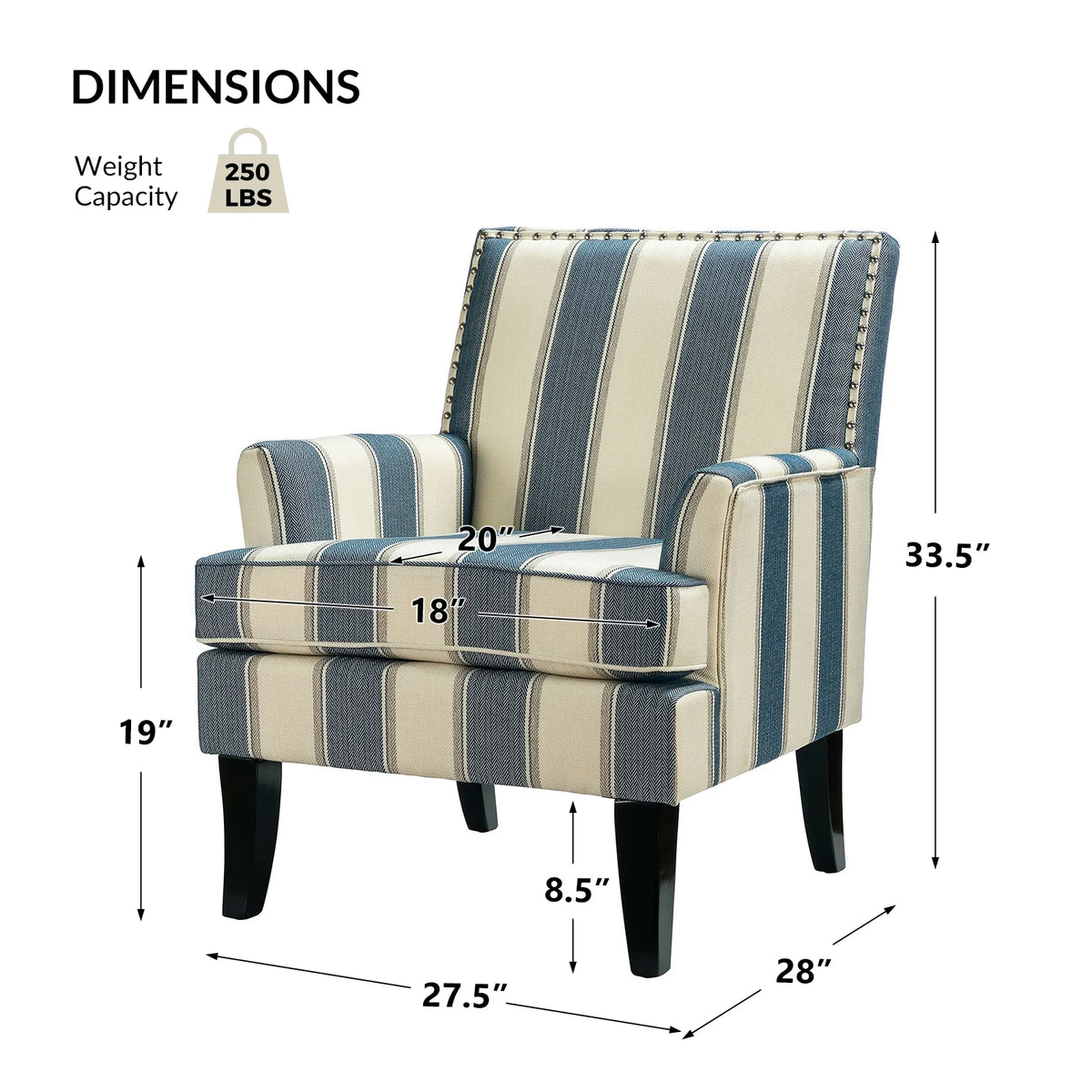 Navy Upholstered Accent Chair with Wood Legs T914149
