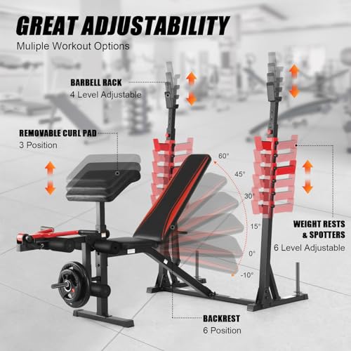 900 LBS Adjustable Weight Bench and Squat Rack with Leg Extension, Preacher Curl Pad Z1662