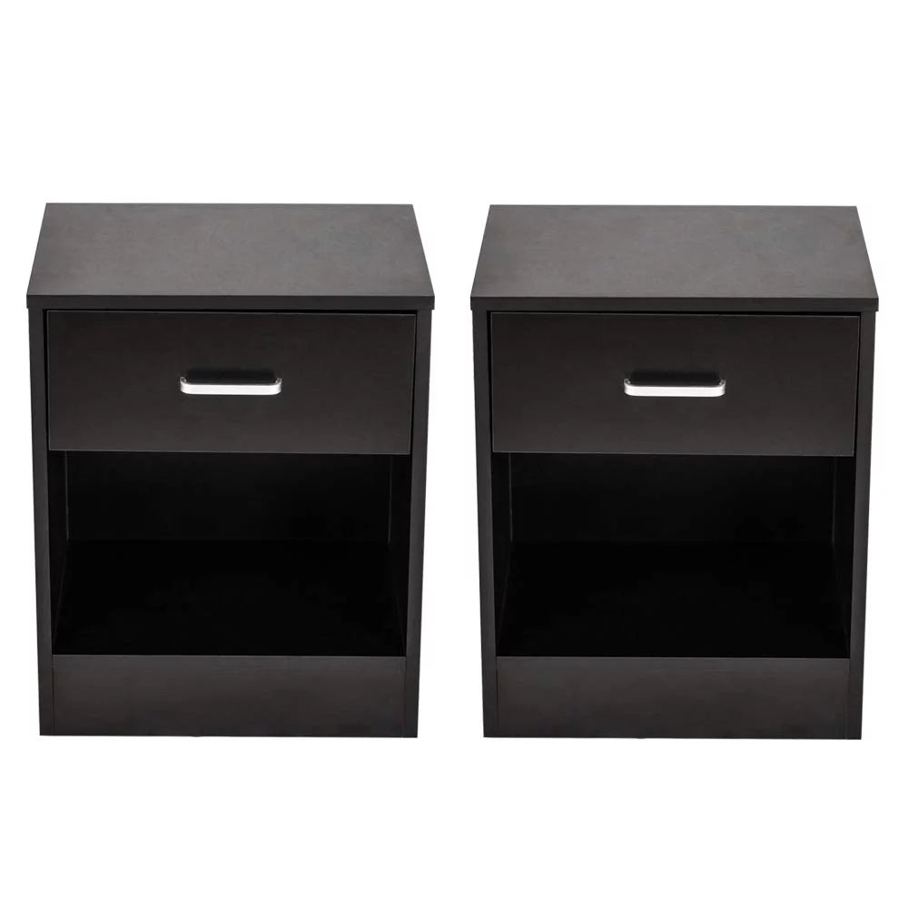 Set of 2 Black Wood Nightstand with Drawer S310878