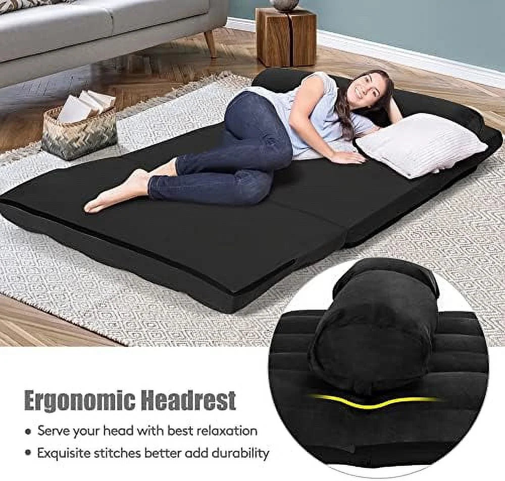 Foldable Floor Sofa with 2 Pillows & Suede Cloth Cover J51916