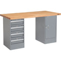 72"W x 30"D Gray 4 Drawer Maple Butcher Block Pedestal Workbench Z937