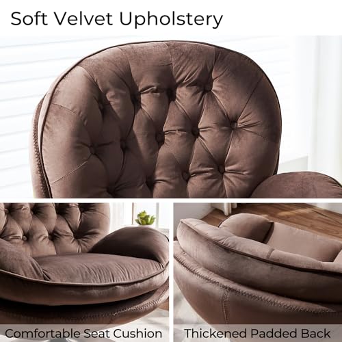 Olive Green Velvet Swivel Accent Chair with Ottoman E26612