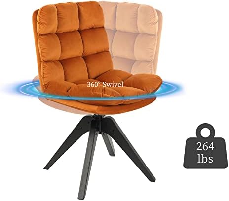 Brown Faux Leather Swivel Armless Desk Chair with Wood Legs F926