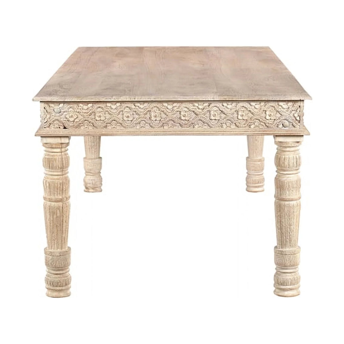 84" Carved Solid Wood Dining Table in White K743