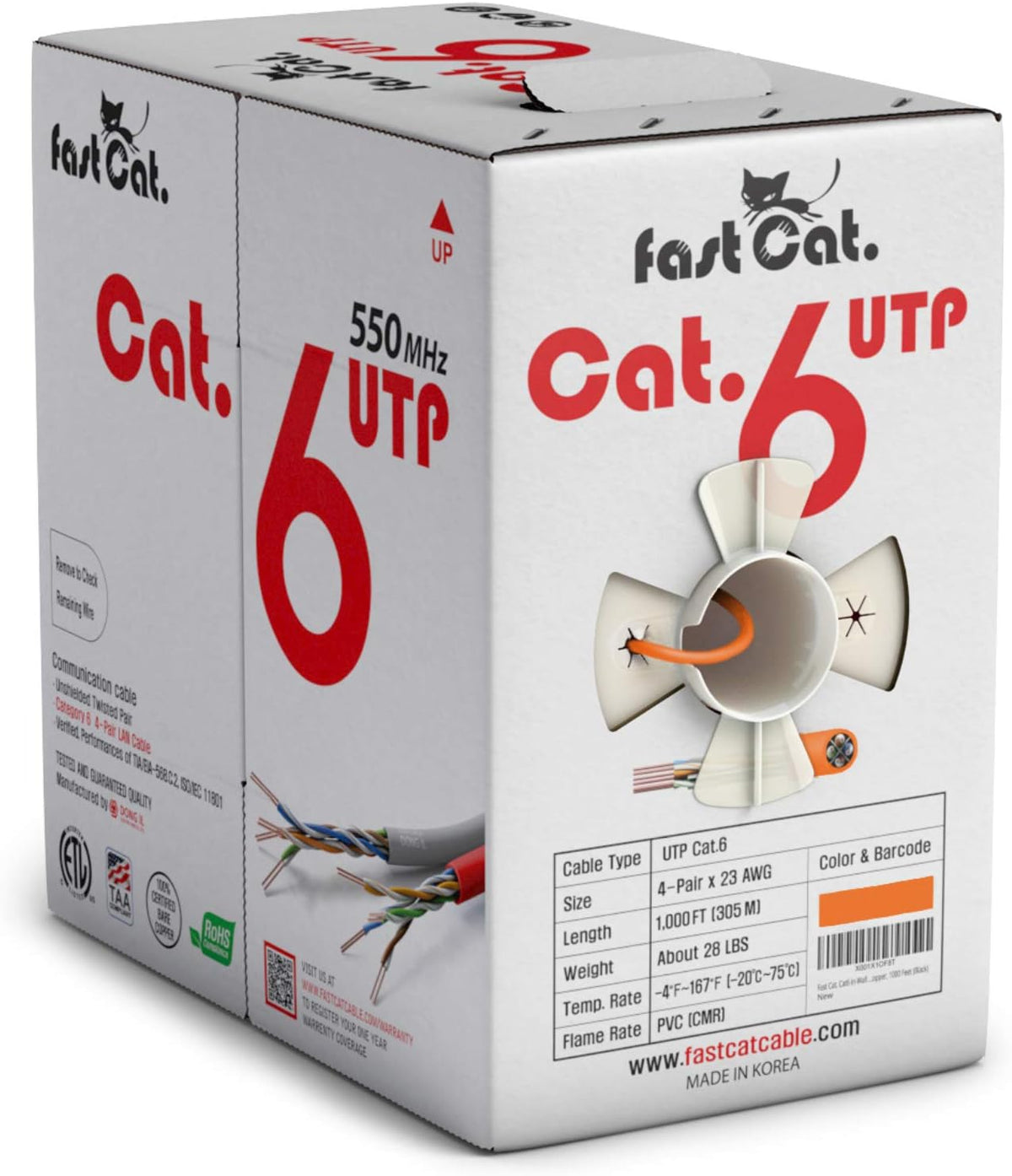 Cat6 Ethernet Cable 1000ft - 23 AWG, CMR, Solid Bare Copper UTP LAN Cable (Purple) A113647