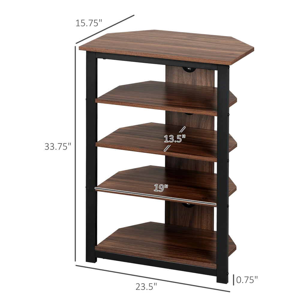 Brown TV Stand with Storage Shelves and Steel Frame U6877