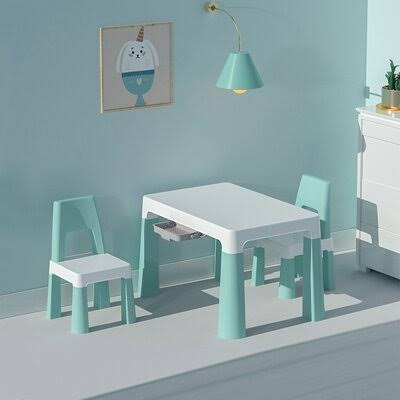 3 Piece Kids Play Table and Chair Set Green Y347986
