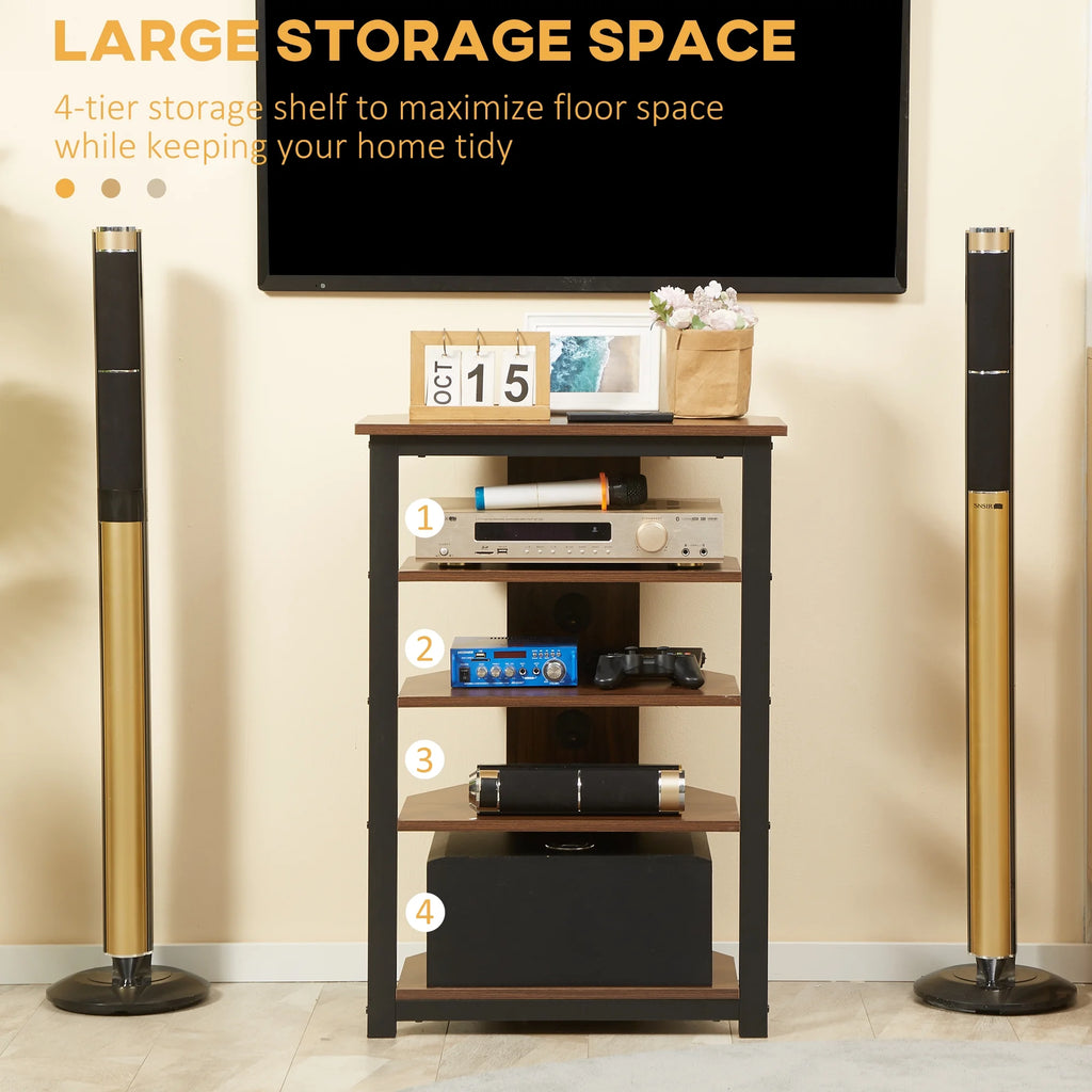 Brown TV Stand with Storage Shelves and Steel Frame U6877