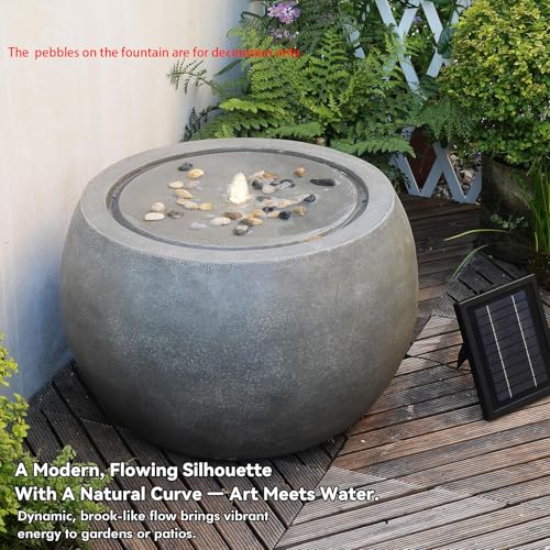 Large Round Bubbler Water Fountain with Lights & Pump Gray I475