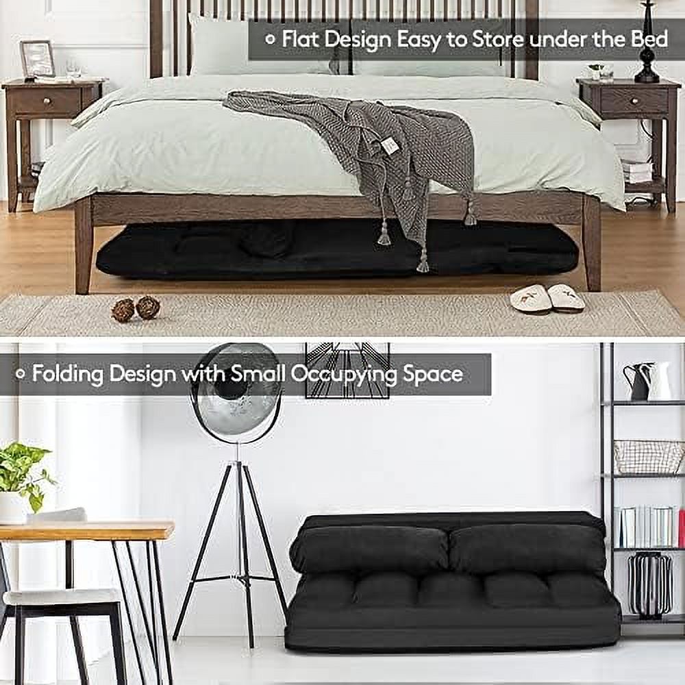 Foldable Floor Sofa with 2 Pillows & Suede Cloth Cover J51916