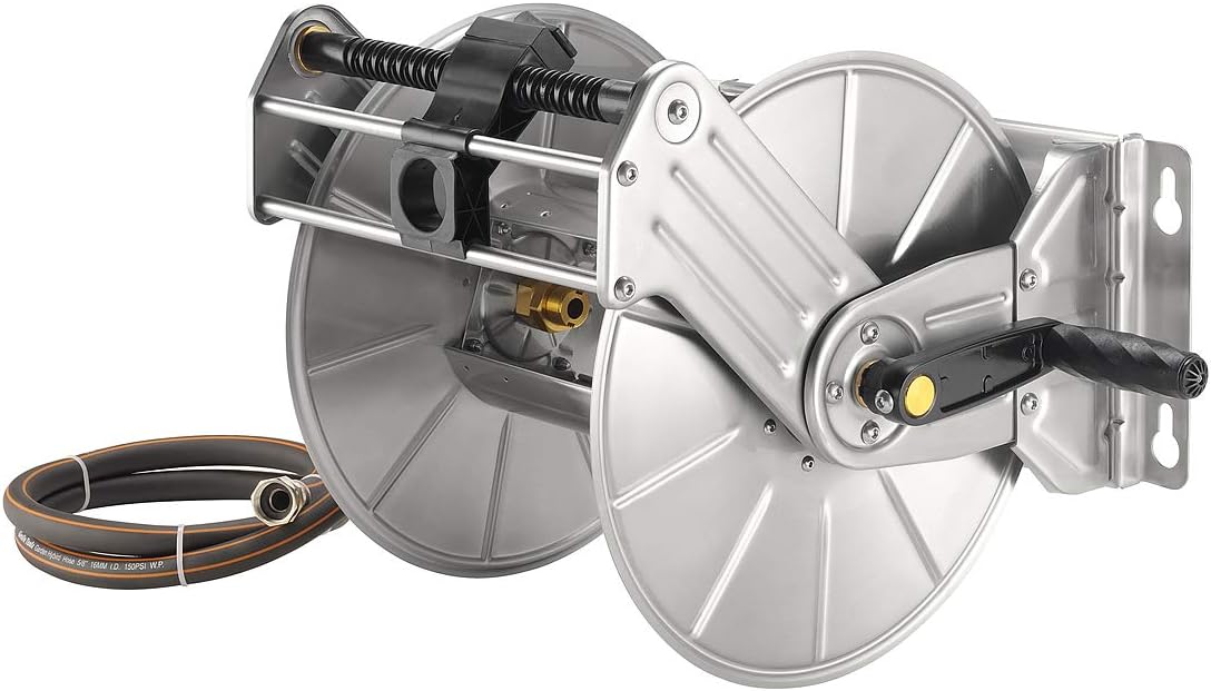 Stainless Steel Garden Hose Reel, Wall/Floor Mounted, 150-Feet 5/8 Hose Capacity G331747