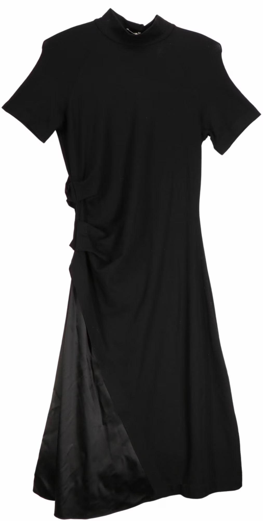 Black Midi Mock Neck Dress with Satin In-Lay and Brass C R590467