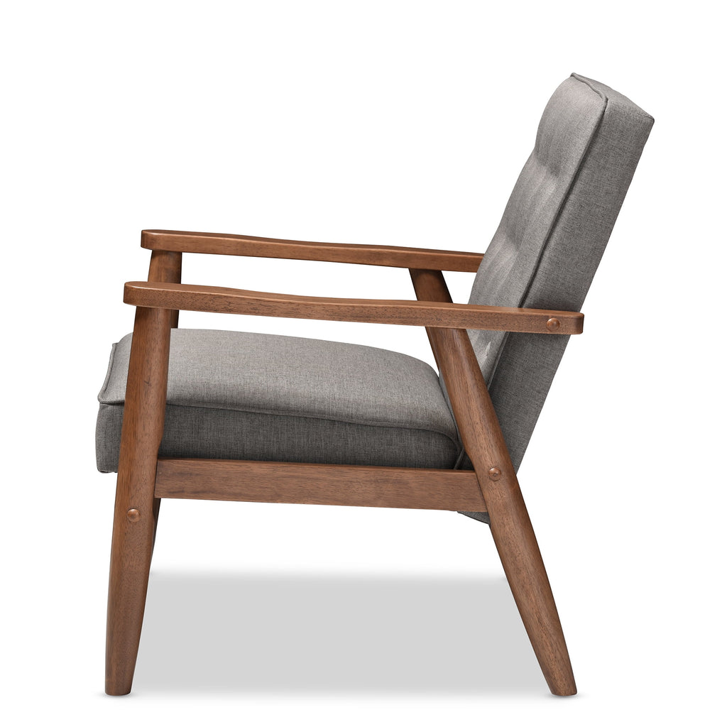 Grey Fabric Upholstered Wooden Lounge Chair U683
