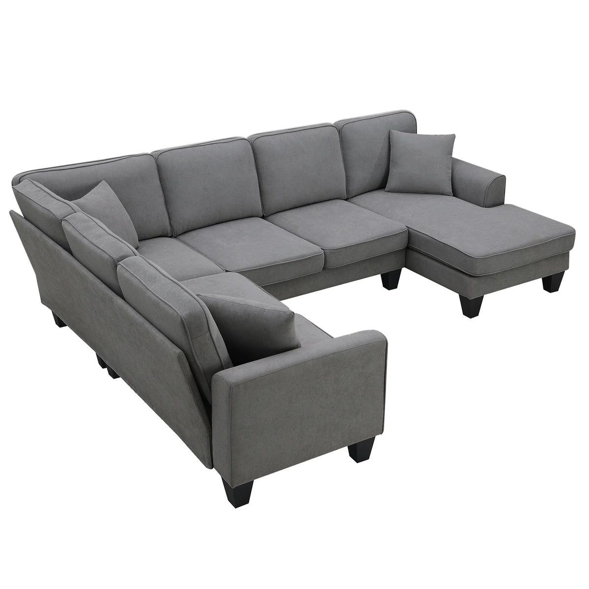 Dark Gray 7 Seat U Shape Sectional Sofa with 3 Pillows J662827
